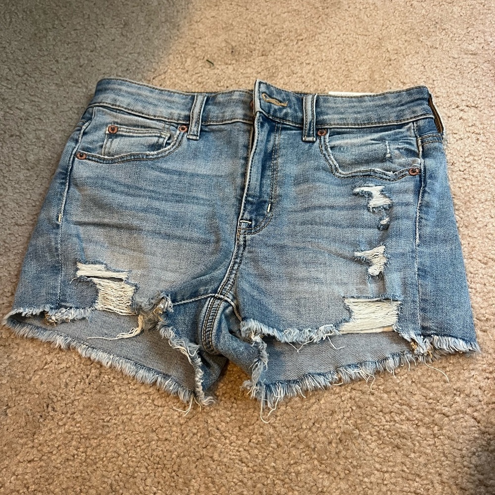 American EagleDistressed High Rise Shortie Denim Shorts